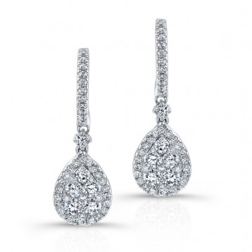 WHITE GOLD TEAR DROP CLUSTER DIAMOND EARRINGS
