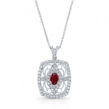 NATURAL COLOR WHITE GOLD VINTAGE FLOWER RUBY DIAMOND PENDANT 