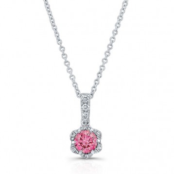 WHITE GOLD PINK ENHANCED ROUND DIAMOND FLOWER PENDANT  