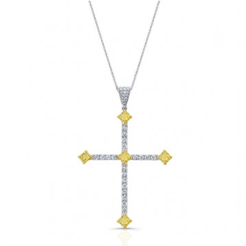 WHITE AND YELLOW GOLD CLASSIC FANCY YELLOW DIAMOND CROSS PENDANT