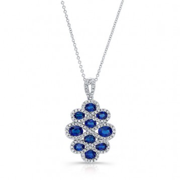 NATURAL COLOR WHITE GOLD ELEGANT SAPPHIRE FLOWER DIAMOND PENDANT    