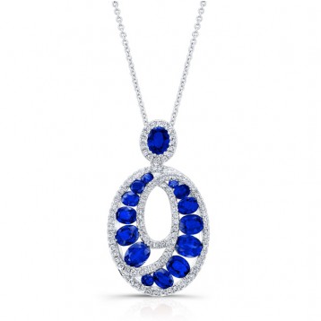 WHITE GOLD NATURAL COLOR FASHION SAPPHIRE SWIRLED DIAMOND PENDANT