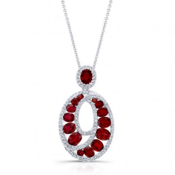 NATURAL COLOR WHITE GOLD RUBY SWIRLED DIAMOND PENDANT