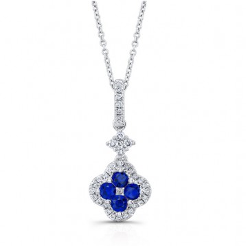 WHITE GOLD NATURAL COLOR FASHION SAPPHIRE FLOWER DIAMOND PENDANT