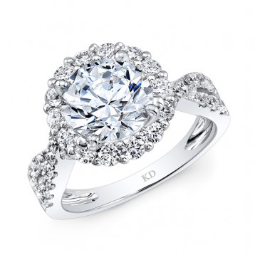 WHITE GOLD ELEGANT ROUND HALO DIAMOND ENGAGEMENT RING