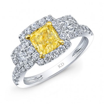 WHITE AND YELLOW GOLD FANCY YELLOW DIAMOND ENGAGEMENT RING