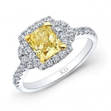 WHITE AND YELLOW GOLD FANCY YELLOW RADIANT DIAMOND BRIDAL RING