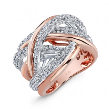 WHITE AND ROSE GOLD SWIRLED FASHION DIAMOND BAND