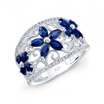 WHITE GOLD NATURAL COLOR VINTAGE SAPPHIRE DIAMOND RING