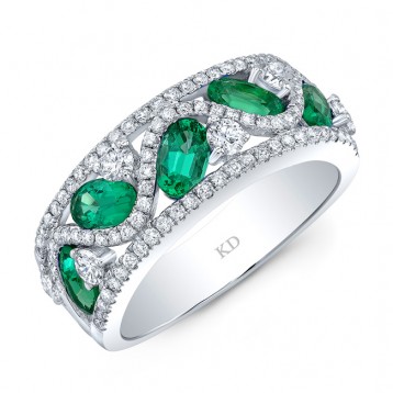WHITE GOLD NATURAL COLOR CONTEMPORARY EMERALD DIAMOND RING