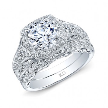 WHITE GOLD ELEGANT ROUND HALO WEDDING SET