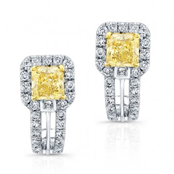 WHITE AND YELLOW GOLD FANCY YELLOW RADIANT DIAMOND EARRINGS   