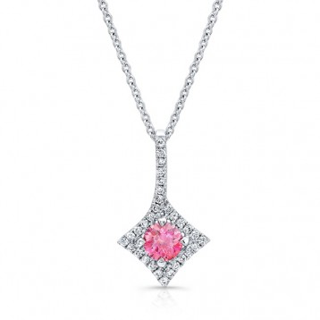 WHITE GOLD PINK ENHANCED ROUND DIAMOND FLOWER PENDANT  