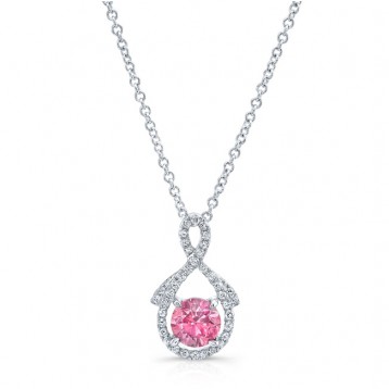 WHITE GOLD PINK ENHANCED ROUND DIAMOND PENDANT  