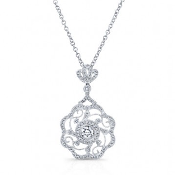 WHITE GOLD VINTAGE ROUND FLOWER DIAMOND PENDANT