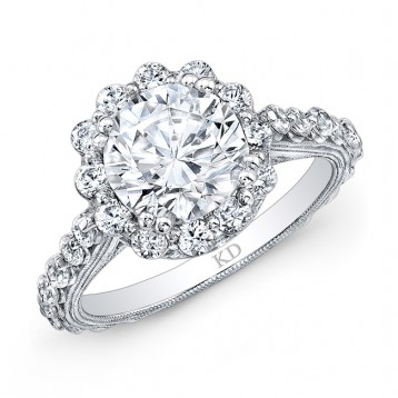 WHITE GOLD ROUND HALO DIAMOND ENGAGEMENT RING