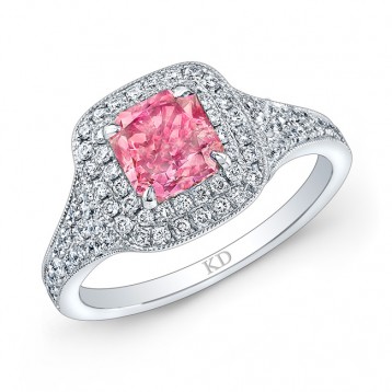 WHITE GOLD ELEGANT PINK ENHANCED RADIANT DIAMOND ENGAGEMENT RING