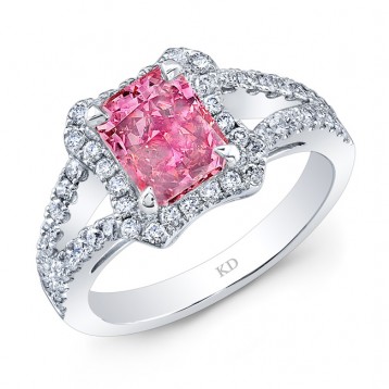WHITE GOLD PINK ENHANCED RADIANT DIAMOND BRIDAL RING