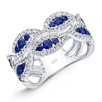NATURAL COLOR WHITE GOLD FASHION SAPPHIRE WAVE DIAMOND RING