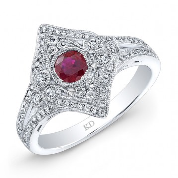 NATURAL COLOR WHITE GOLD INSPIRED VINTAGE RUBY RING 