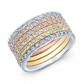 WHITE & ROSE & YELLOW GOLD DAZZLING DIAMOND FASHION MULTI BAND