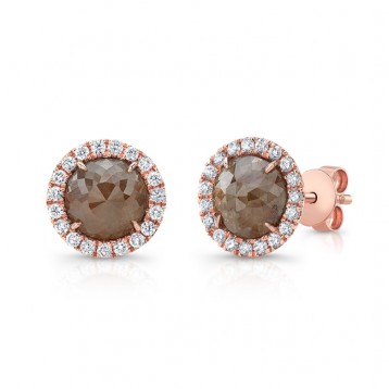 ROSE GOLD INSPIRED HALO ROUGH DIAMOND EARRINGS