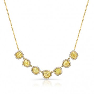 YELLOW GOLD INSPIRED SEVEN STONE FRAME ROUGH DIAMOND NECKLACE
