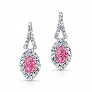 WHITE GOLD PINK ENHANCED MARQUISE DIAMOND HALO EARRINGS   