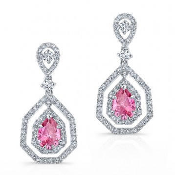 WHITE GOLD ELEGANT PINK ENHANCED PEAR DIAMOND DROPLET EARRINGS   