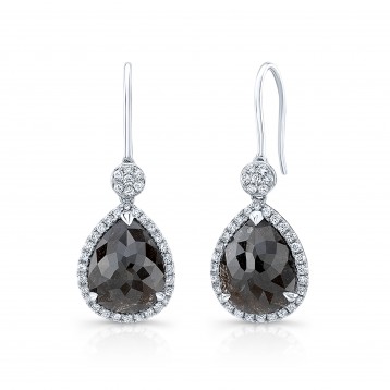 WHITE GOLD TRENDY ROUGH DIAMOND DANGLE EARRINGS