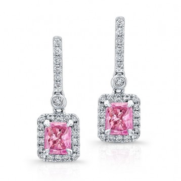 WHITE GOLD ELEGANT PINK ENHANCED RADIANT DIAMOND EARRINGS   