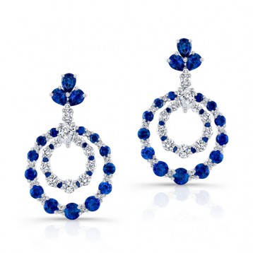 NATURAL COLOR WHITE GOLD SAPPHIRE INSPIRED CIRCLE DIAMOND EARRINGS  