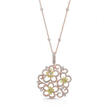 ROSE GOLD VINTAGE SWIRLED FLOWER DIAMOND PENDANT