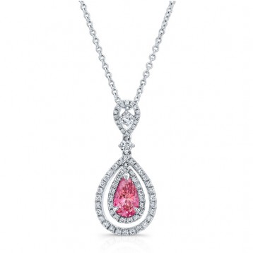 WHITE GOLD PINK ENHANCED PEAR DIAMOND TEAR DROP DESIGN PENDANT  