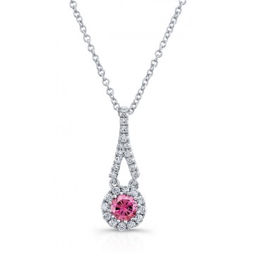 WHITE GOLD ELEGANT PINK ENHANCED ROUND DIAMOND PENDANT  