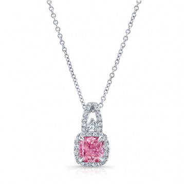 WHITE GOLD PINK ENHANCED ROUND DIAMOND PENDANT  