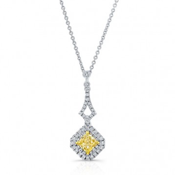 WHITE AND YELLOW GOLD ELEGANT FANCY YELLOW RADIANT DIAMOND PENDANT 