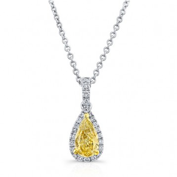 WHITE AND YELLOW GOLD TEAR DROP FANCY YELLOW DIAMOND PENDANT