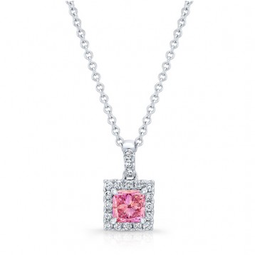 WHITE GOLD HALO PINK ENHANCED RADIANT DIAMOND PENDANT  