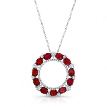 NATURAL COLOR WHITE GOLD CIRCLE OF LOVE RUBY DIAMOND PENDANT 