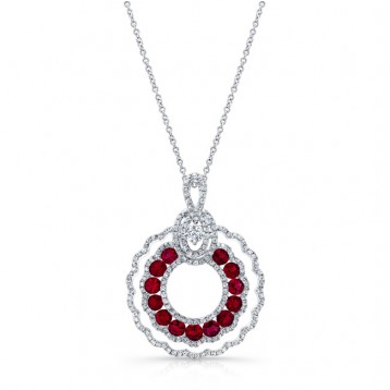 WHITE GOLD NATURAL COLOR CONTEMPORARY RUBY DIAMOND PENDANT