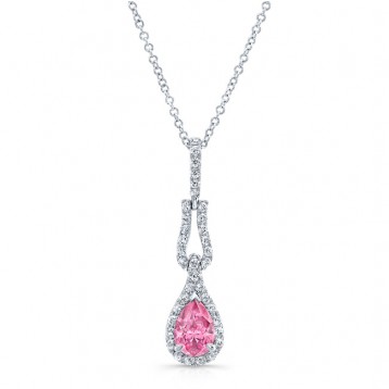 WHITE GOLD INSPIRED PINK ENHANCED PEAR DIAMOND PENDANT  