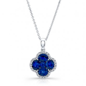 NATURAL COLOR WHITE GOLD VINTAGE SAPPHIRE FLOWER DIAMOND PENDANT