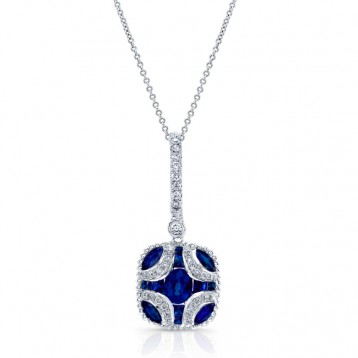 NATURAL COLOR WHITE GOLD VINTAGE SAPPHIRE DIAMOND PENDANT