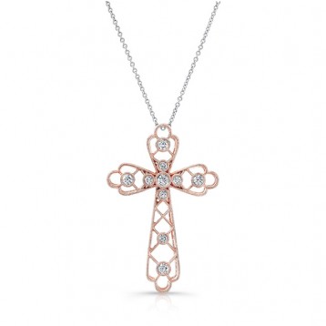 ROSE GOLD  CLASSIC VINTAGE DIAMOND CROSS PENDANT