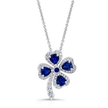 NATURAL COLOR WHITE GOLD SAPPHIRE FLOWER DIAMOND PENDANT