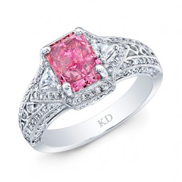 WHITE GOLD VINTAGE PINK ENHANCED RADIANT DIAMOND BRIDAL RING