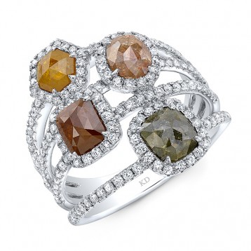 WHITE GOLD FOUR - STONE DAZZLING ROUGH DIAMOND RING