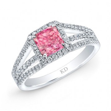 WHITE GOLD  INSPIRED PINK ENHANCED RADIANT DIAMOND BRIDAL RING