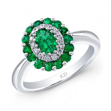  WHITE GOLD NATURAL COLOR DAZZLING EMERALD DIAMOND RING